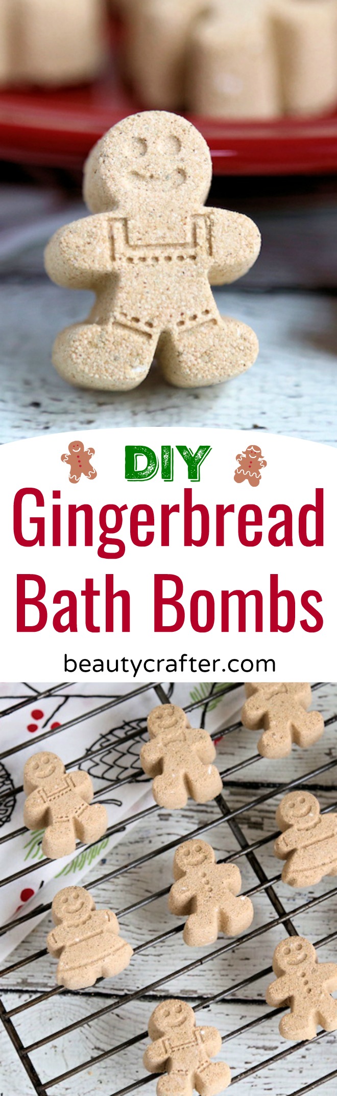 Gingerbread Bath Bomb recipe -- cute DIY Christmas bath bombs. Make a great homemade gift. #Christmas #gingerbread #bathbombs #diygift #holidays