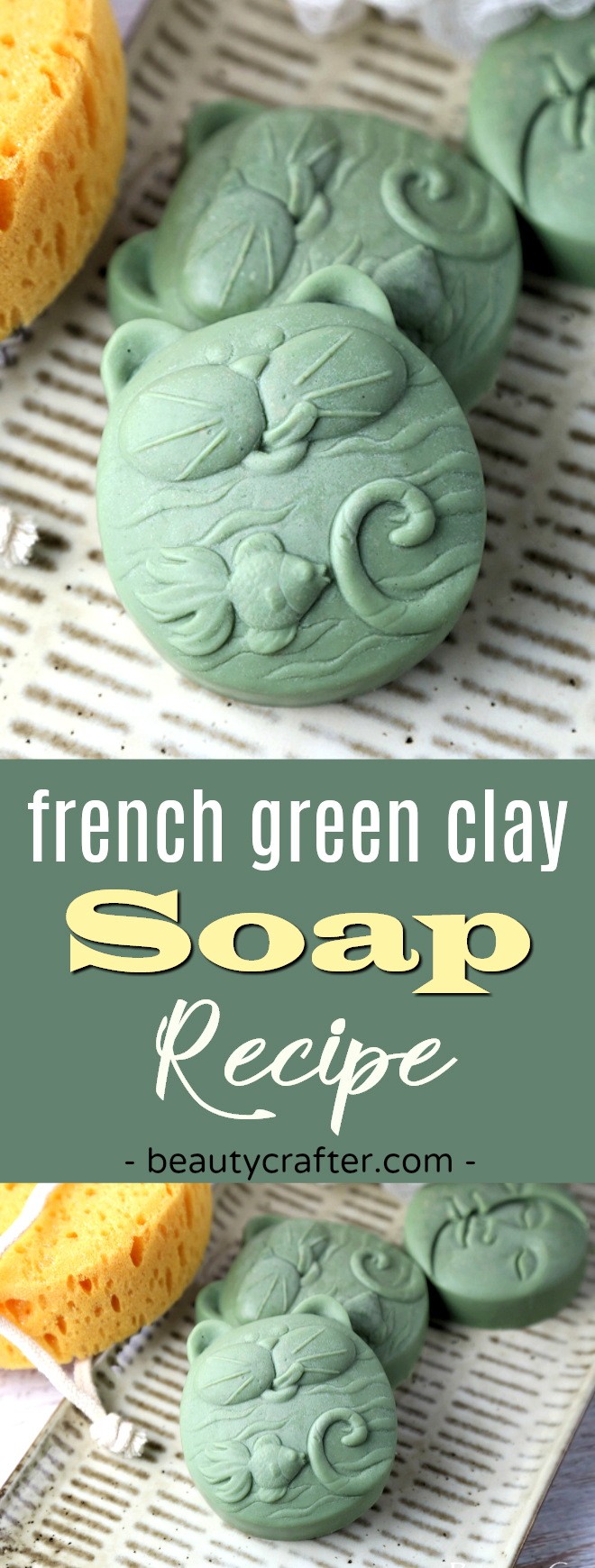 French Green clay soap recipe - Sea clay DIY soap is detoxifying and healing. Great for eczema. Made in a fun cat soap mold. #soap #soapmaking #cats #skincare #catlady #crafts