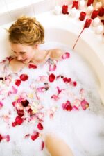 Romantic Bubble Bath with rose petals
