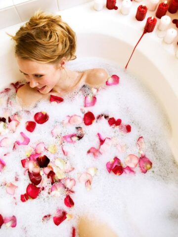 Romantic Bubble Bath with rose petals
