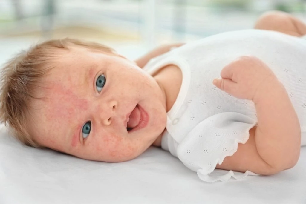 baby with eczema on face.