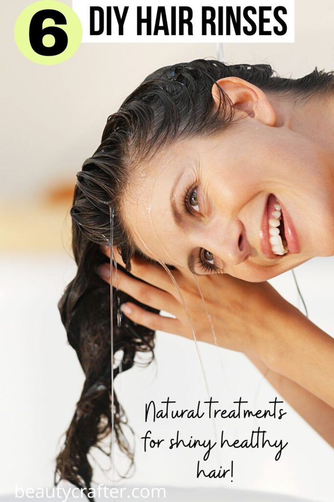 DIY hair rinses with woman using a hair rinse.