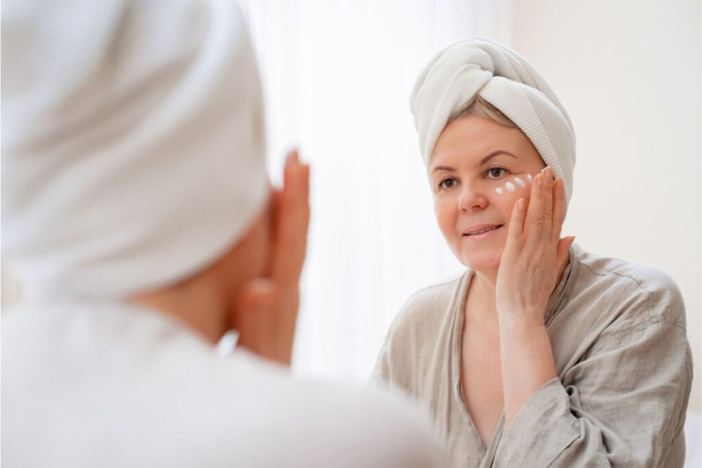 replenishing ceramides in aging skin with skin care products.